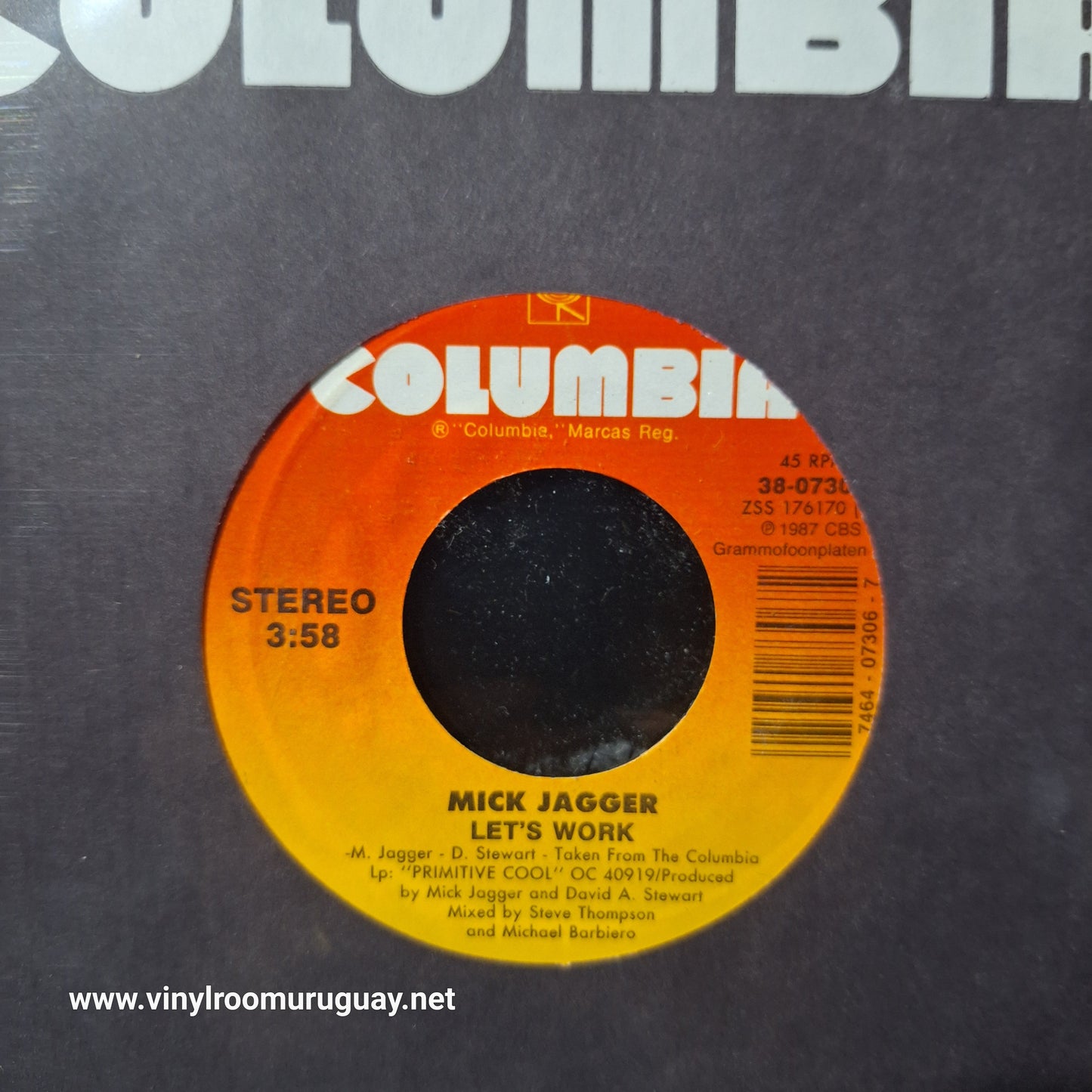 Mick Jagger Lets Work Simple 7" 2da. Mano Usado Muy Bien + VG+