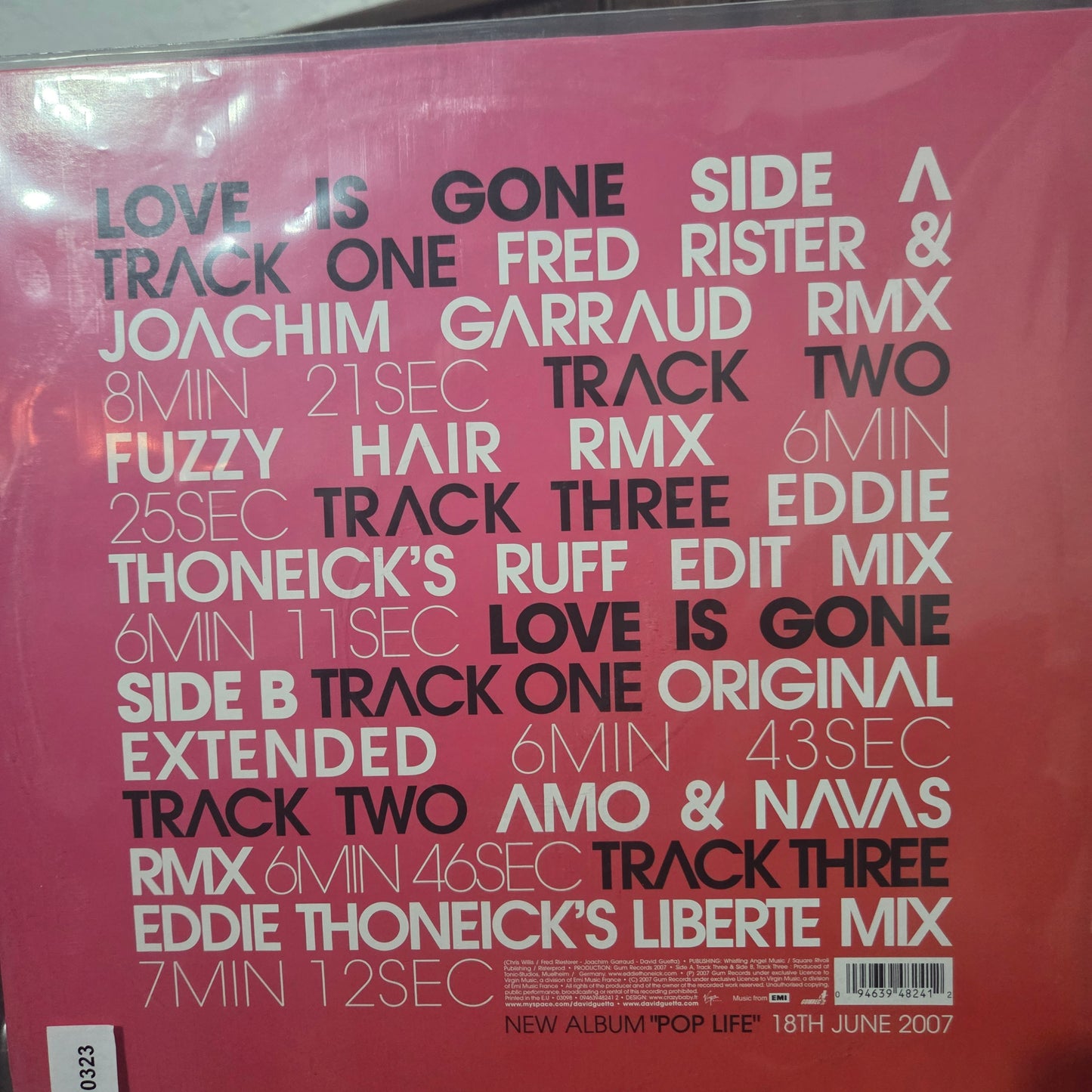 David Guetta Love is Gone Feat Chris Willis Maxi De Epoca VG+