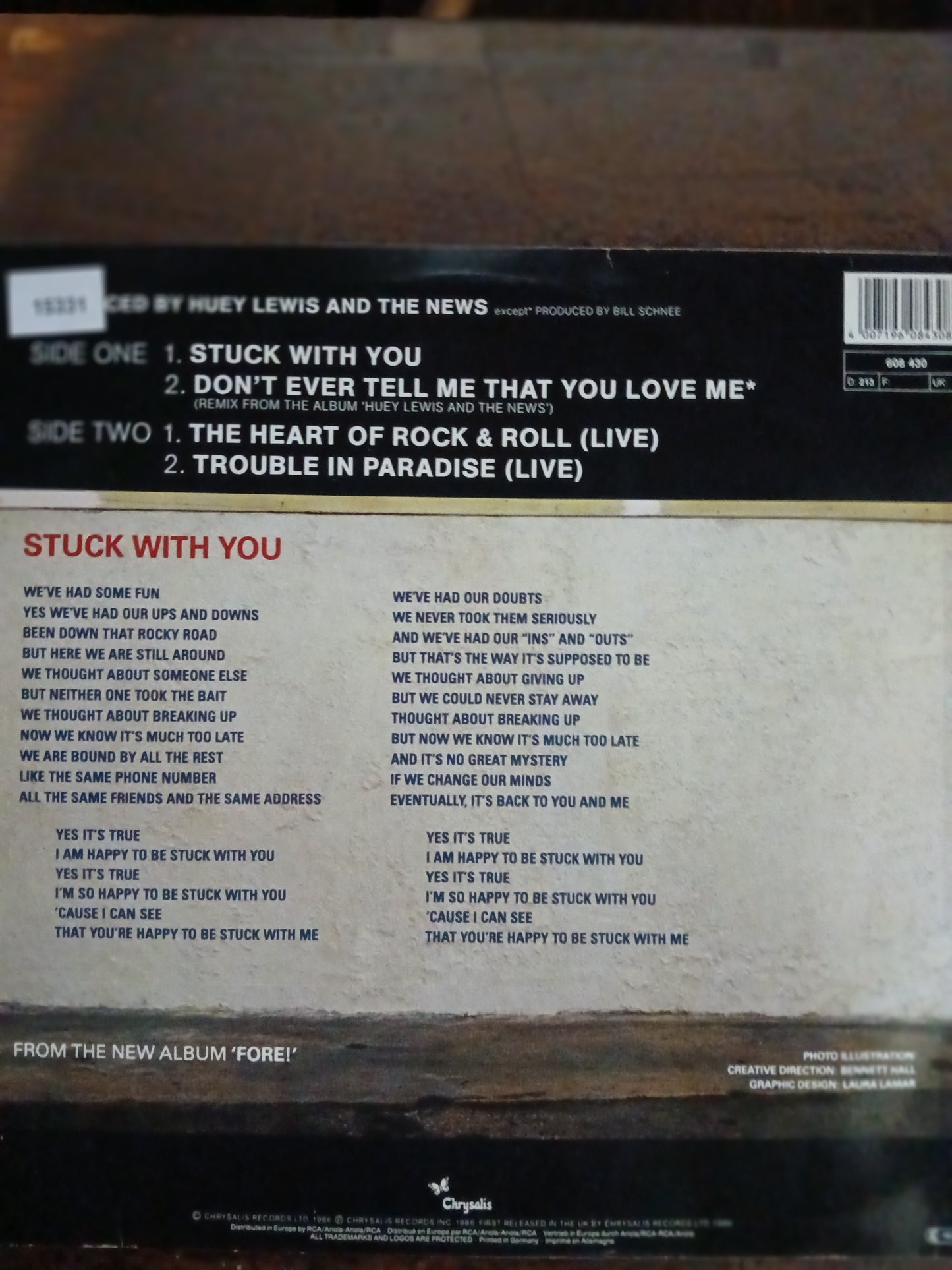 Huey Lewis and the News Stuck With You Maxi De Epoca VG+