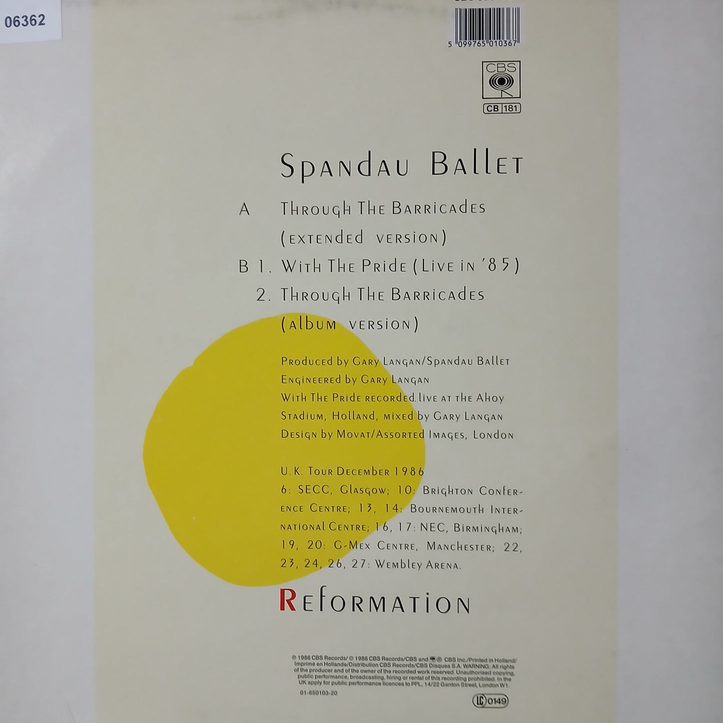 Spandau Ballet Through the Barricades Maxi De Epoca VG+