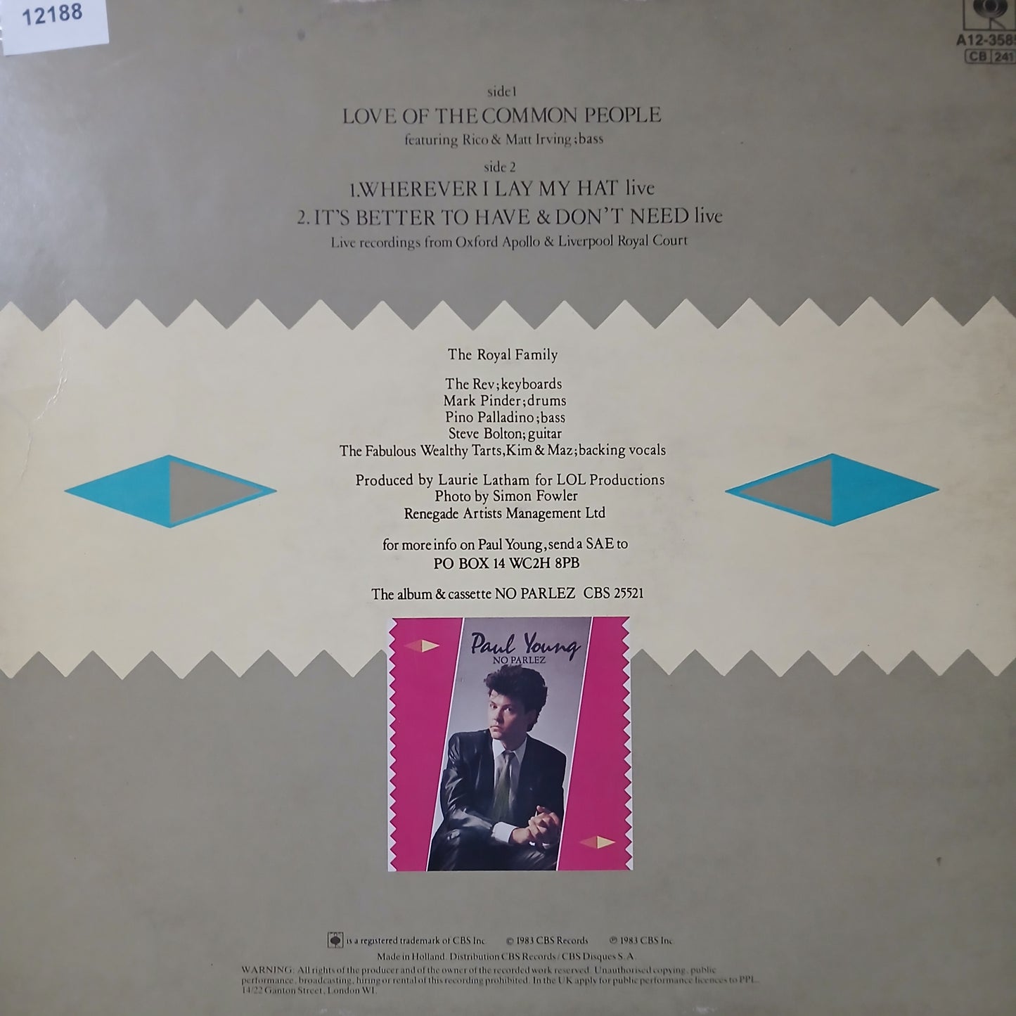 Paul Young Love of the Common People Maxi De Epoca VG+