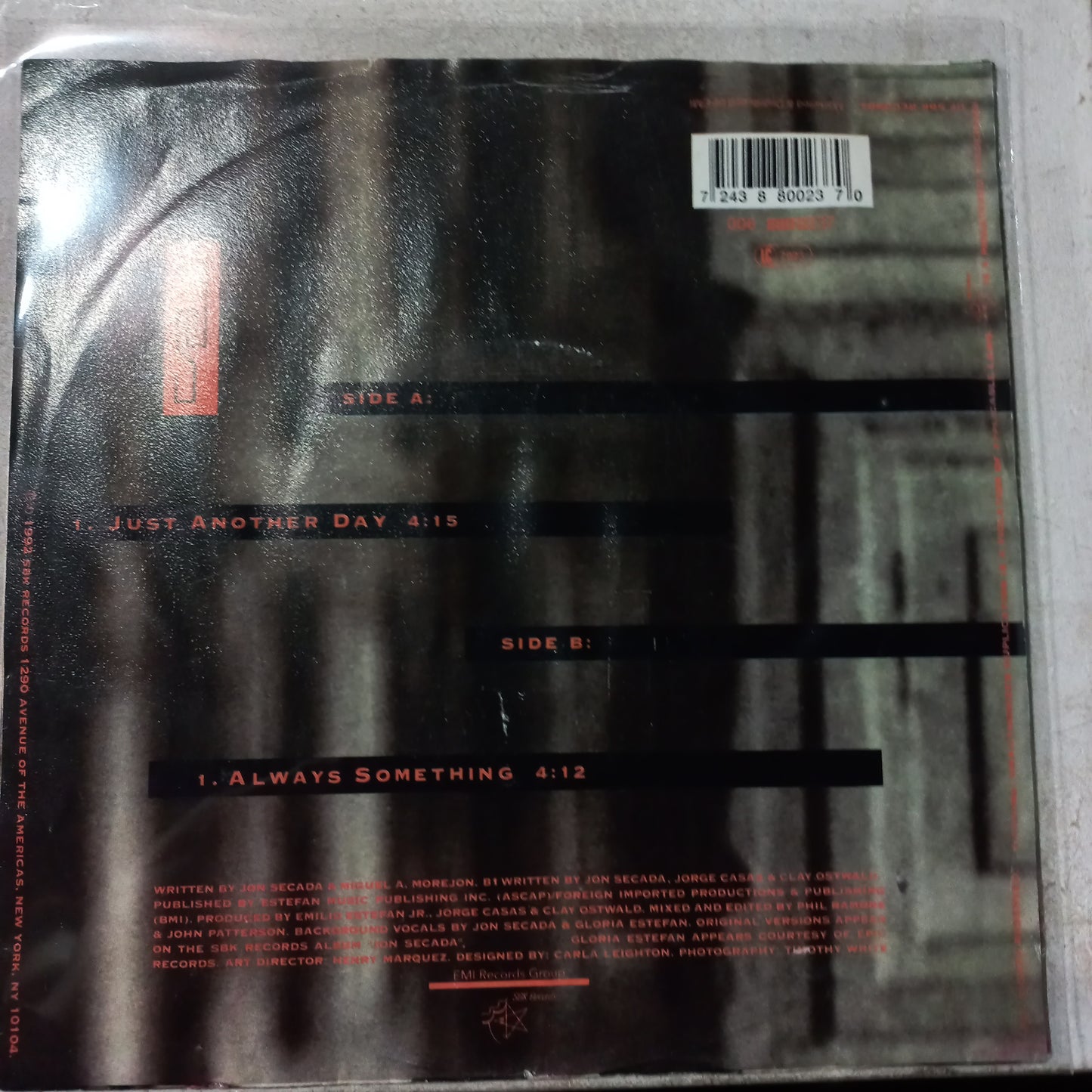 Jon Secada Just Another Day Simple 7" Vg+ De Epoca
