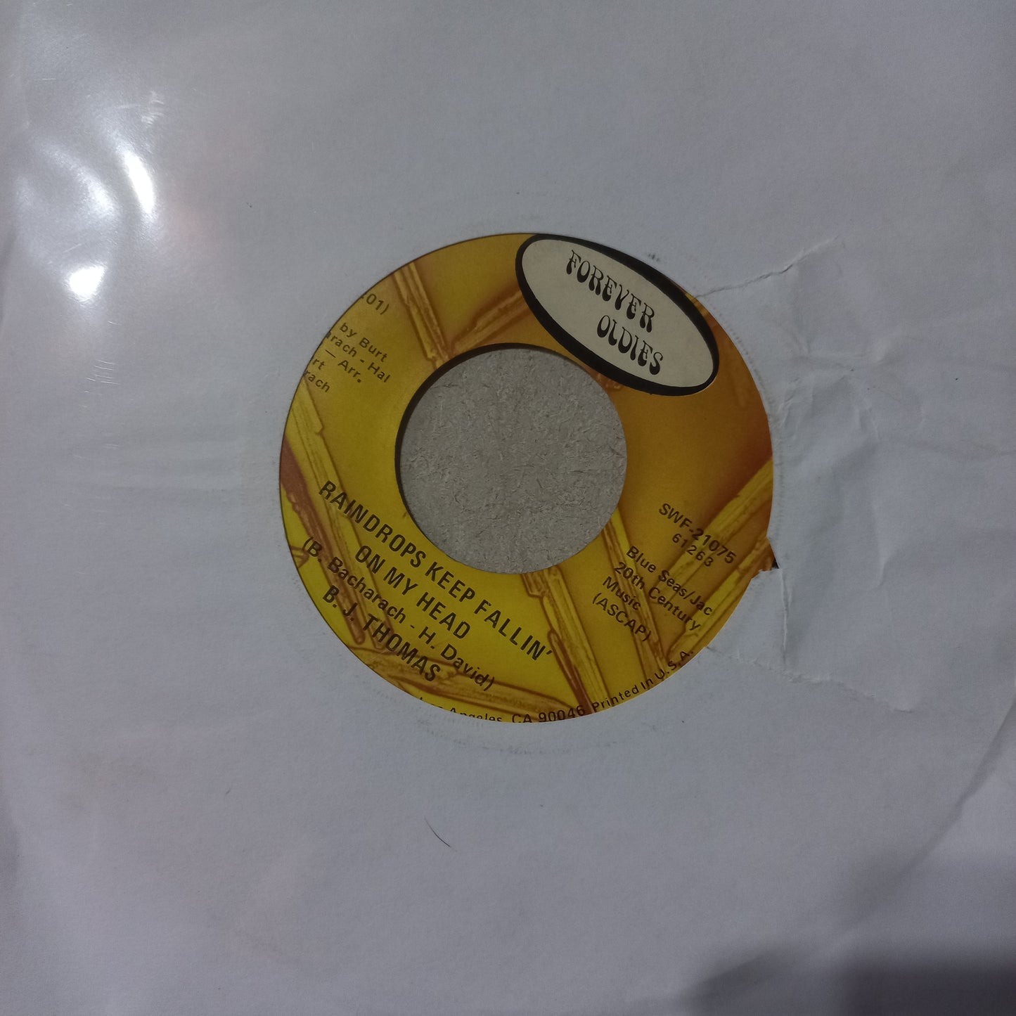 Bj Thomas Raindrops Keep Falling Simple 7" Vg+ De Epoca