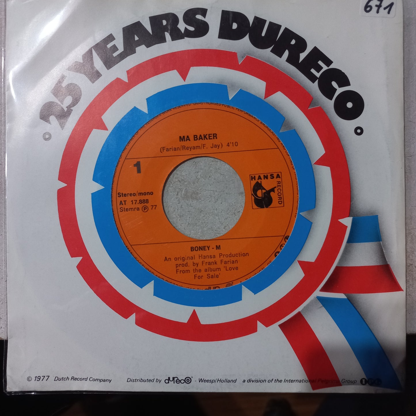 Boney M Ma Baker Simple 7" 2da. Mano VG+