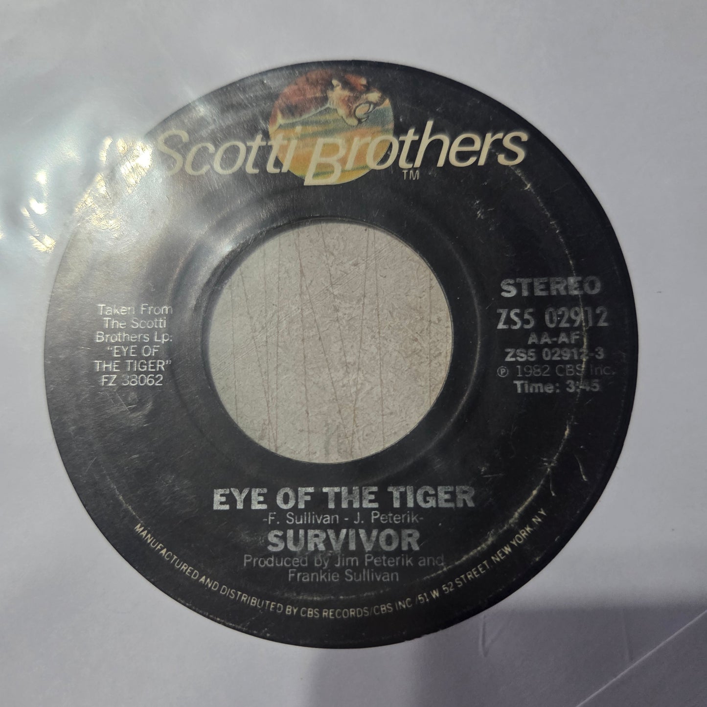 Survivor The Eye of the tiger Simple 7" 2da. Mano VG+