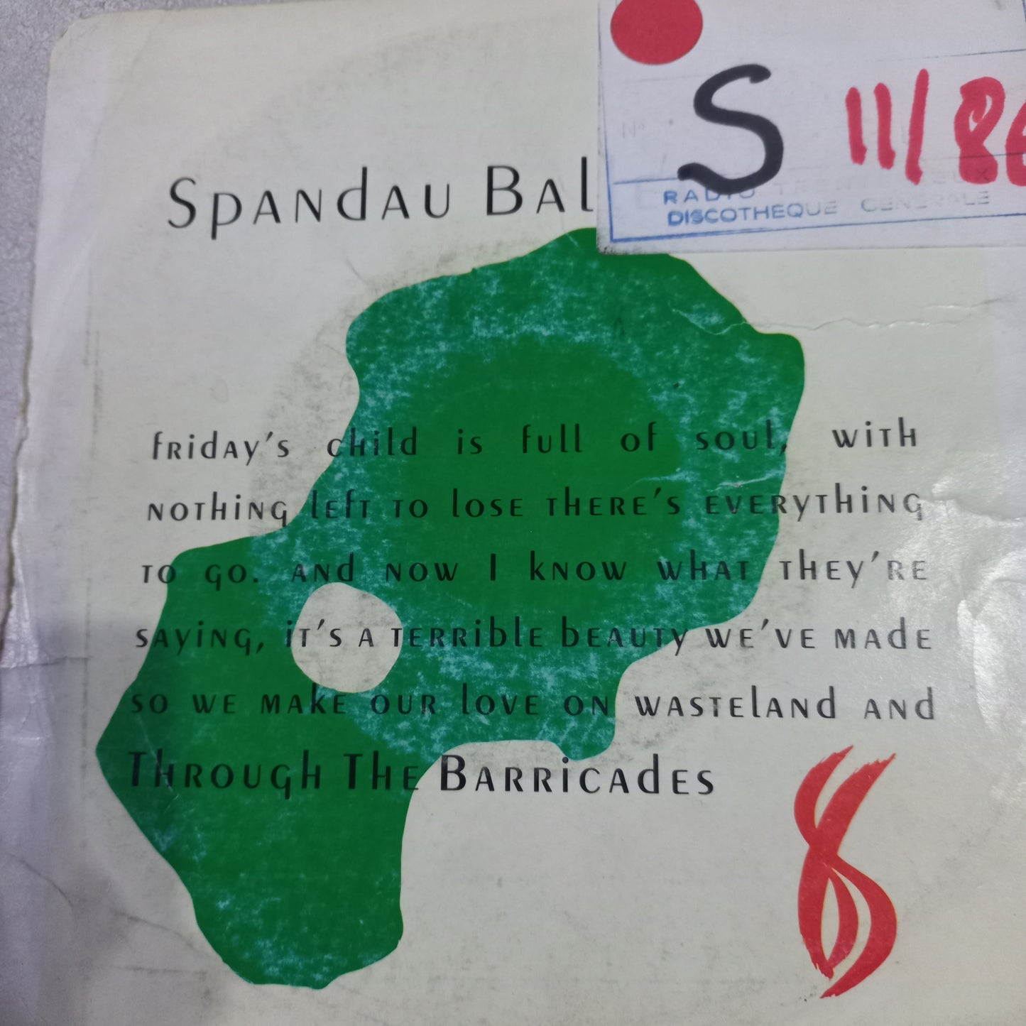 Spandau Ballet Through The Barricades Simple 7" Vg+ De Epoca