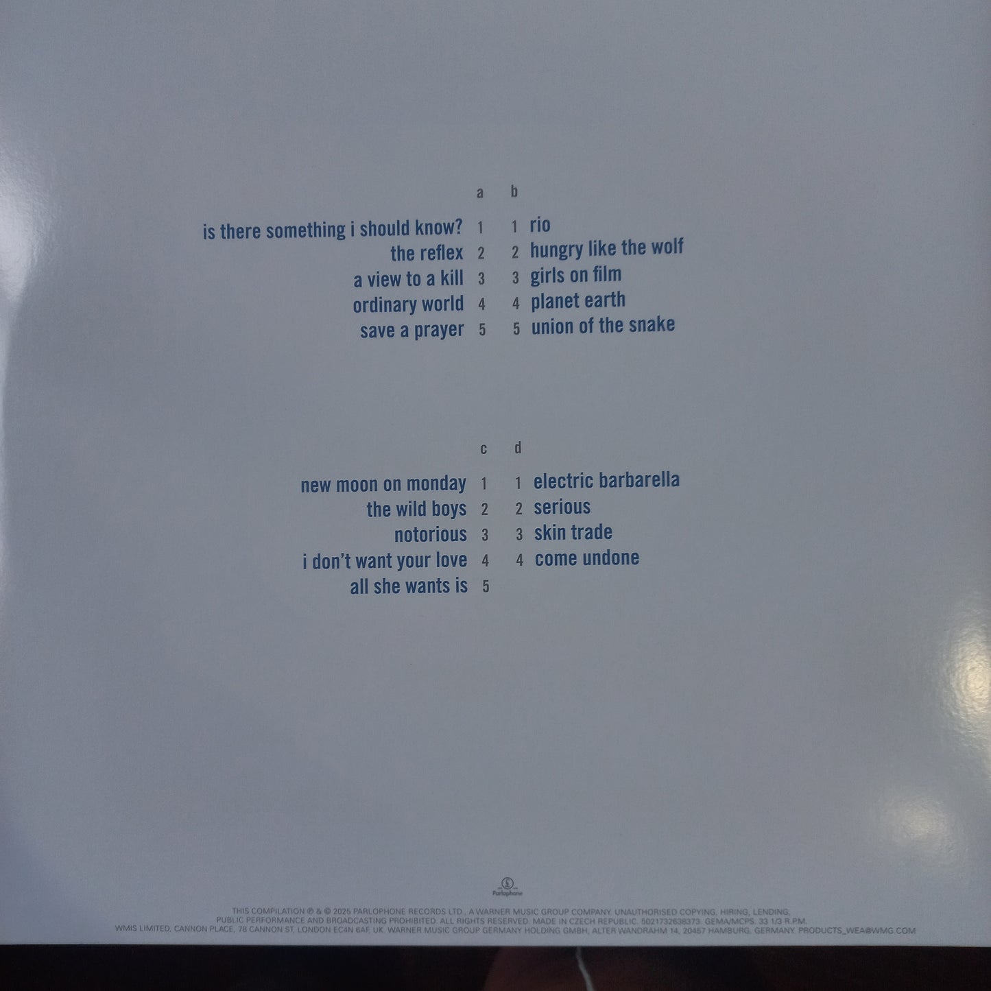 Duran Duran Greatest Hits Lp Mint