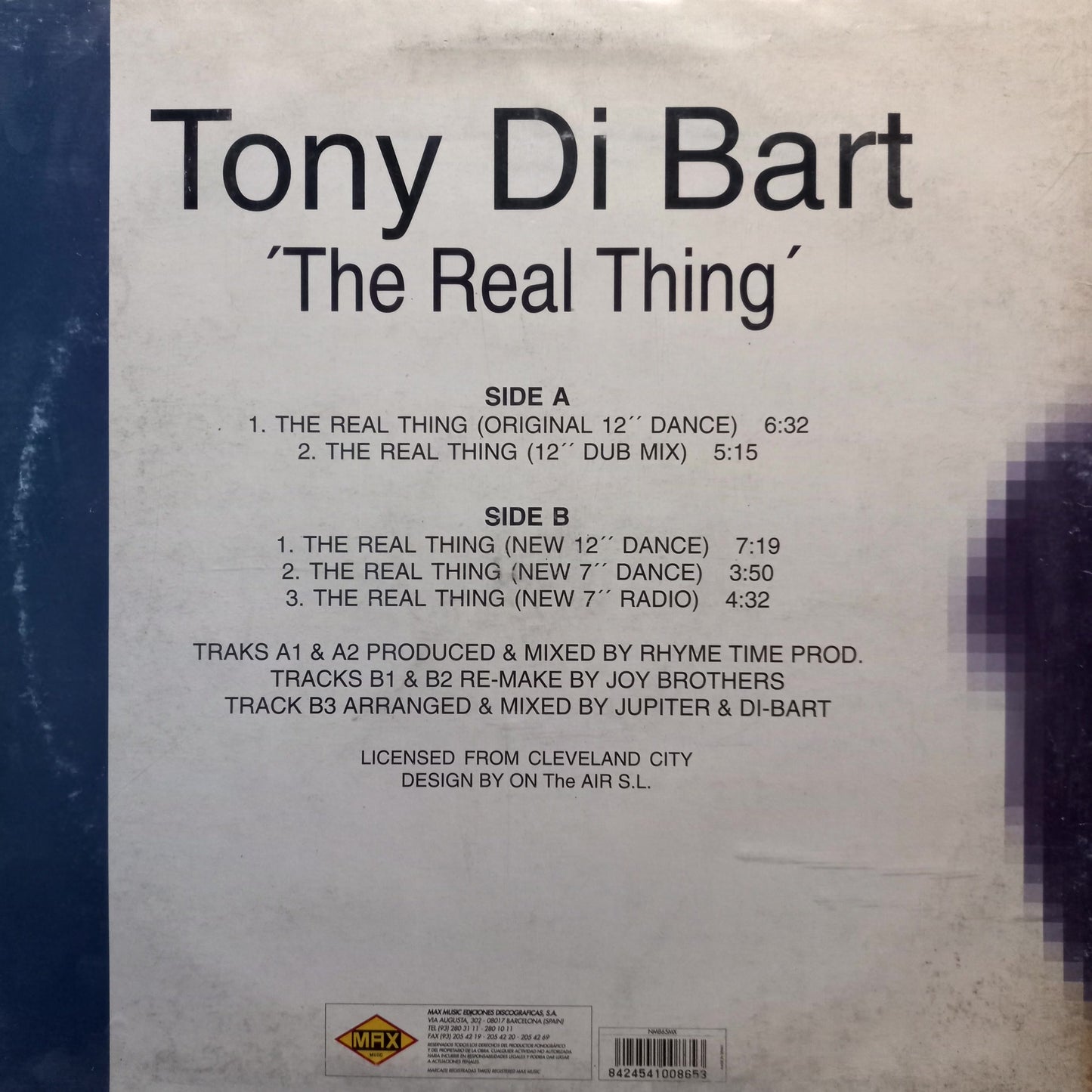 Tony Di Bart The Real Thing 90s Maxi 2da. Mano Usado en Muy Buen Y/O Excelente Estado