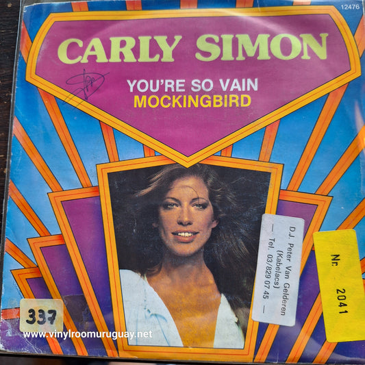 Carly Simon You re so Vain Simple 7" 2da. Mano Usado Muy Bien + VG+