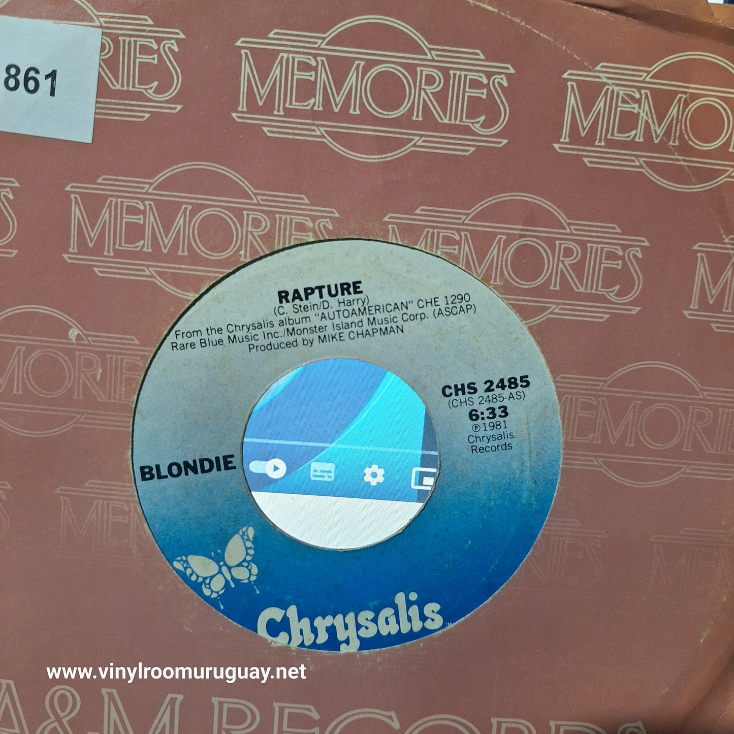 Blondie Rapture Simple 7" 2da. Mano Usado Muy Bien + VG+