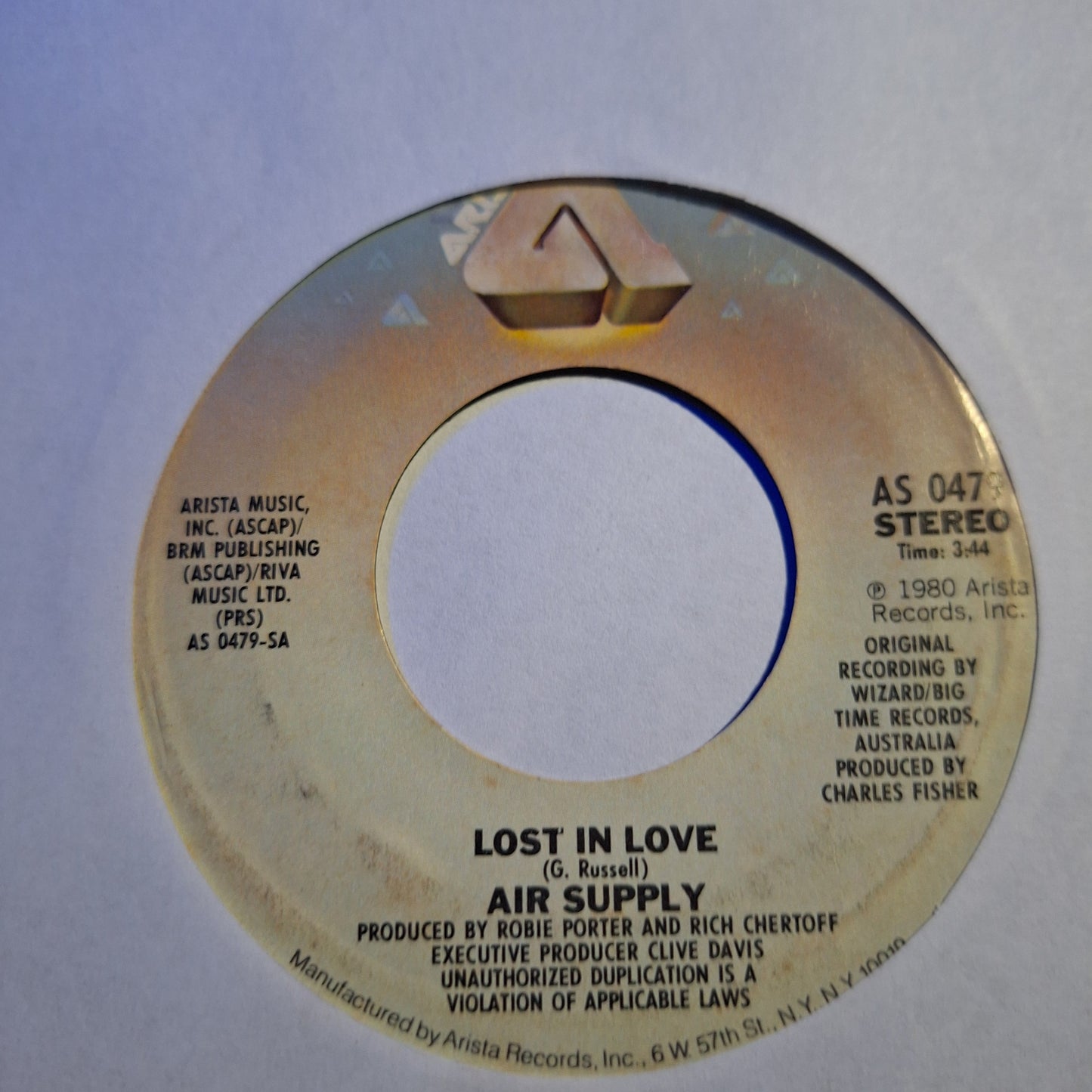 Air Supply Lost In Love Simple 7" de Epoca VG+