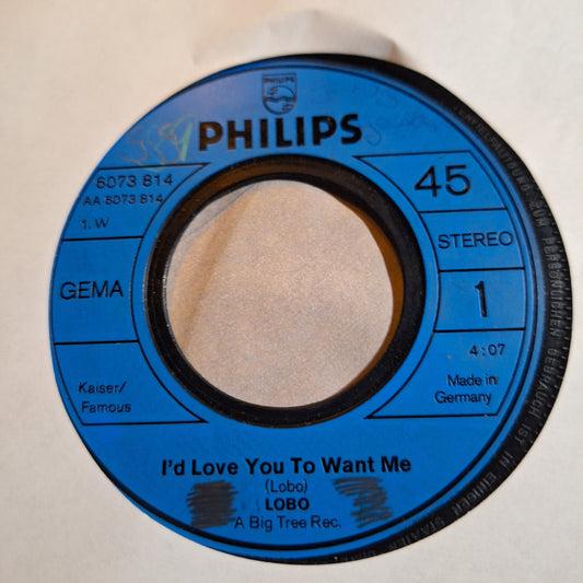 Lobo Id love you to want me Simple 7" de Epoca VG+