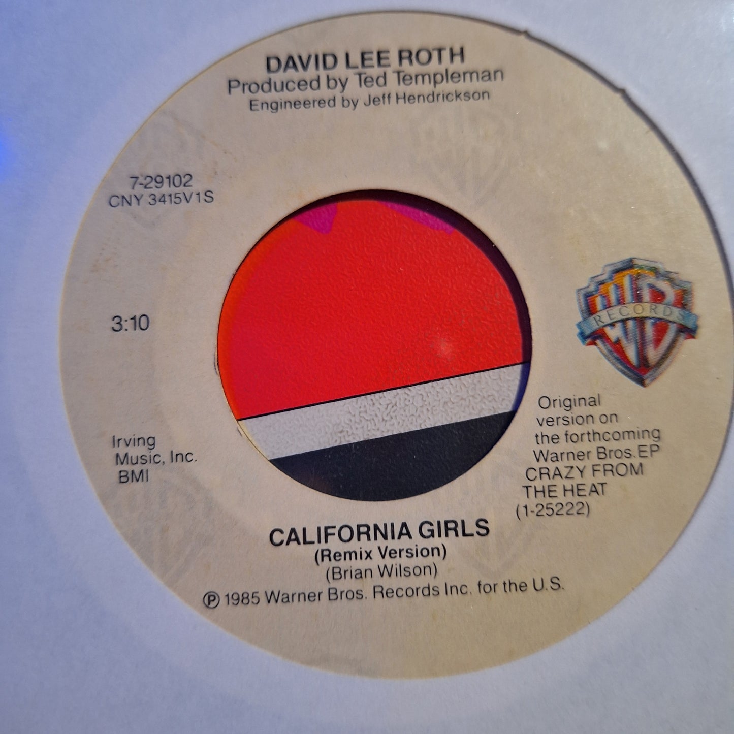 David Lee Roth California Girls Simple 7" De Epoca VG+