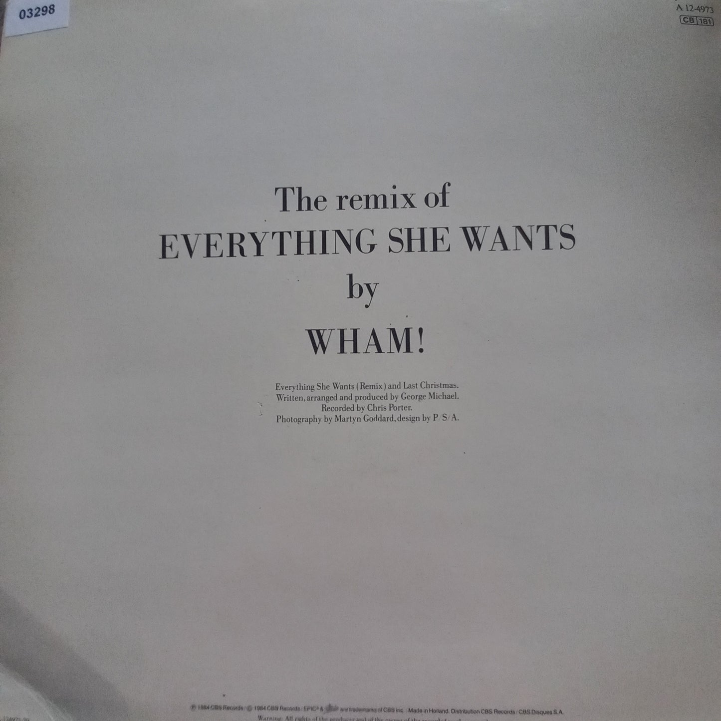 Wham Last Christmas / Everything she Wants Maxi De Epoca VG+