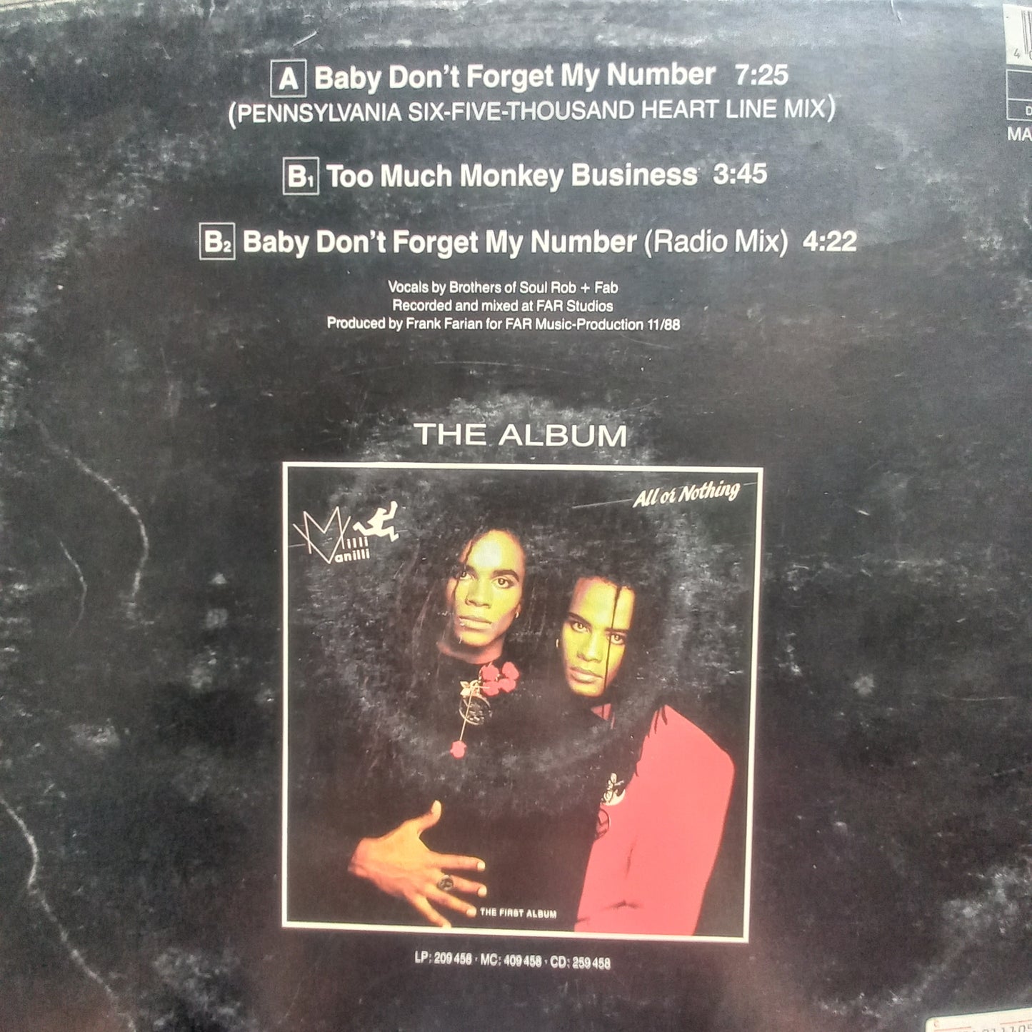 Milli VAnilli Baby Dont Forget My Number Maxi De Epoca VG+