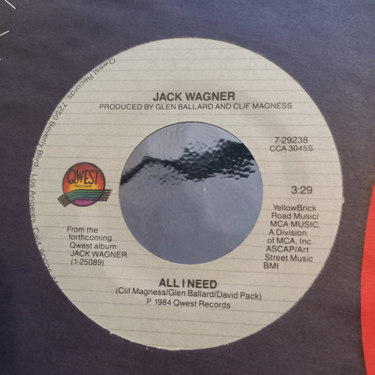 Jack Wagner All I Need Simple 7" 2da. Mano VG+
