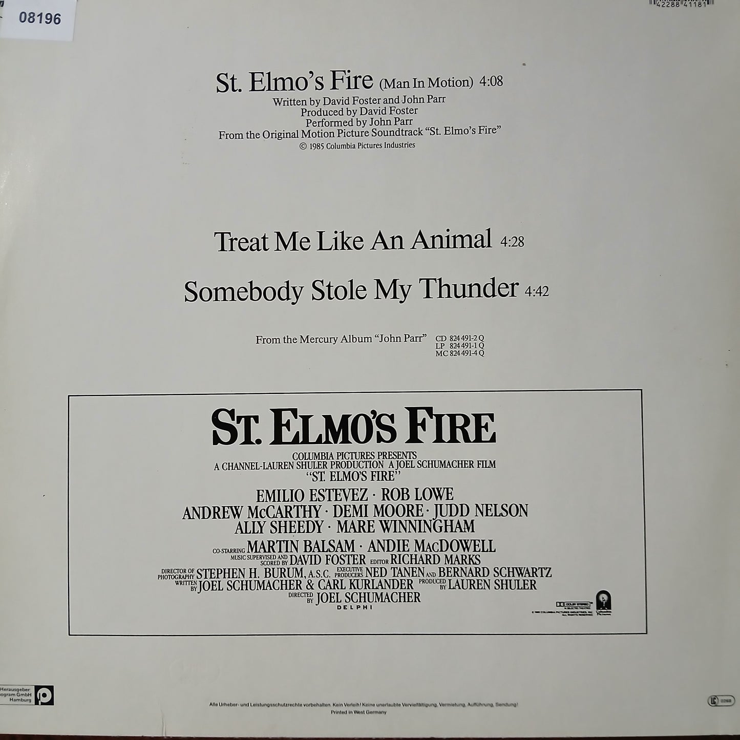 John Parr St. Elmos Fire Maxi De Epoca VG+