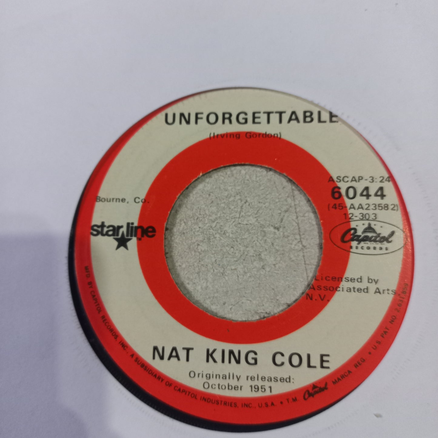 Nat King Cole Unforgetable Simple 7" Vg+ De Epoca