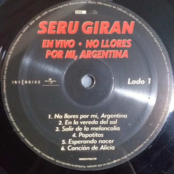 Seru Giran En vivo No llores por mi Argentina Vinilo LP Nuevo Sellado