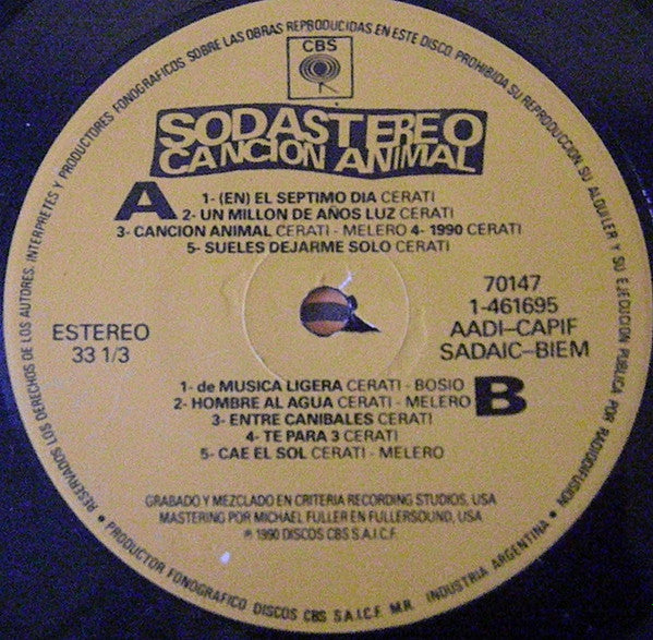 Soda Stereo Cancion Animal LP